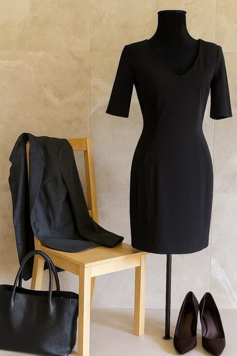 Halogen Dresses & Skirts - Halogen Black V-Neck Seamed Ponte Sheath Dress - 6 Office Minimalist Career